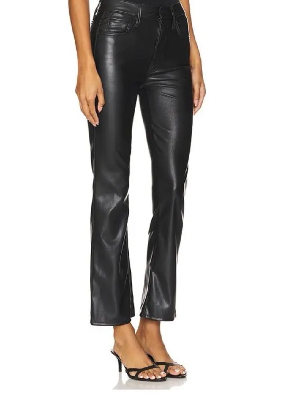 MOTHER The Insider Flood Faux Leather Flare Leg Black Pants